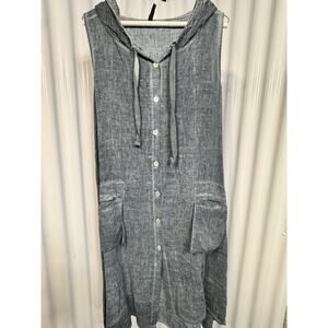 Inizio Made in Italy Denim Linen Sleeveless Flare Hooded Hem Dress, Size Medium